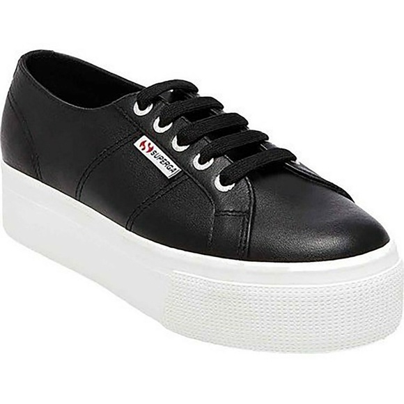 superga black leather platform sneakers